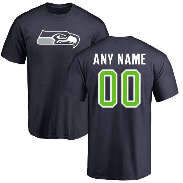 Men Seattle Seahawks NFL Pro Line Navy Any Name and Number Logo Custom T-Shirt